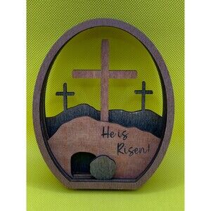 Easter Resurrection Scene 3D Plywood Wooden Empty Tomb & Cross Easter Laser Cut